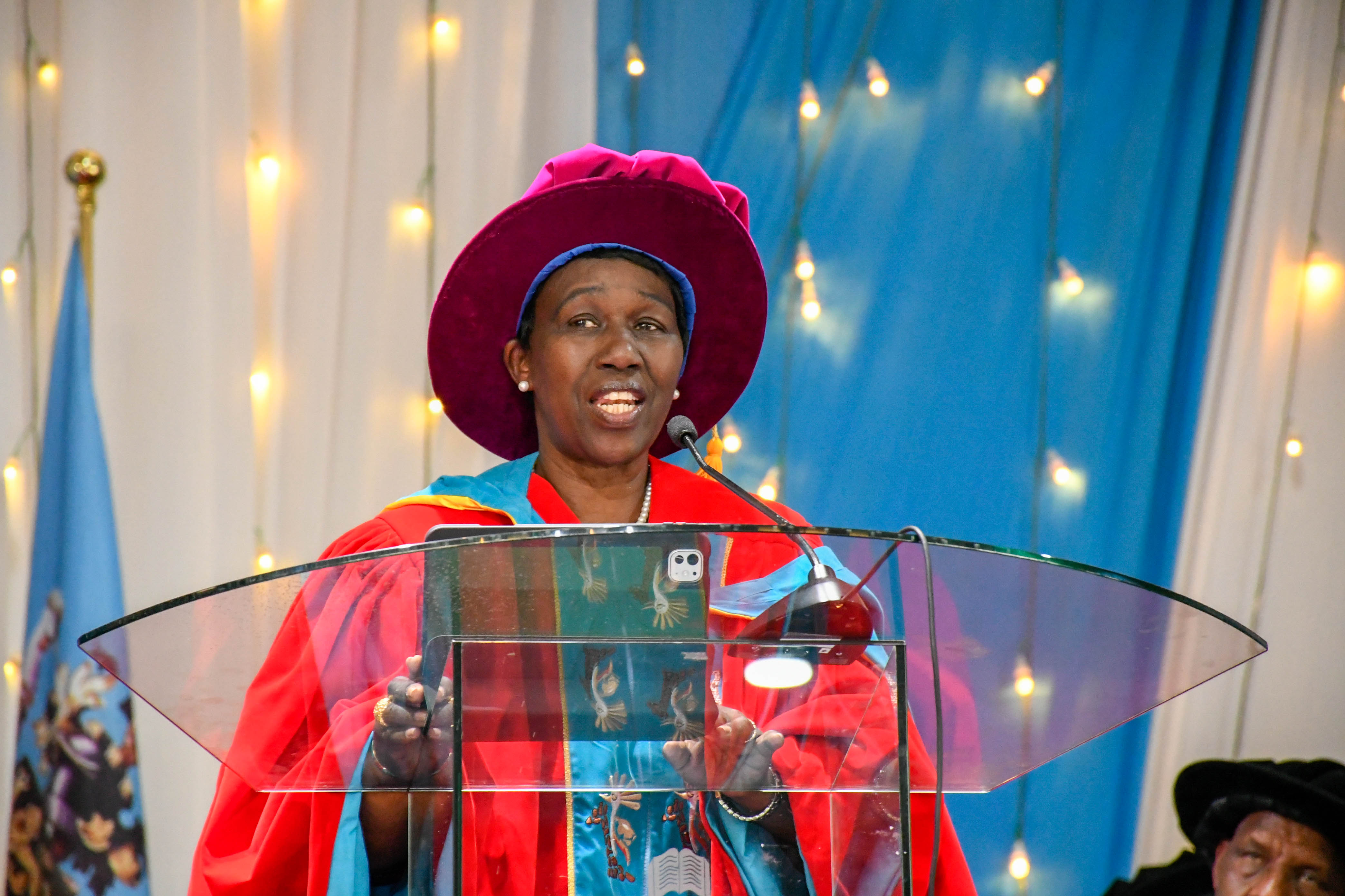 The VC Prof Hutchinson giving her address