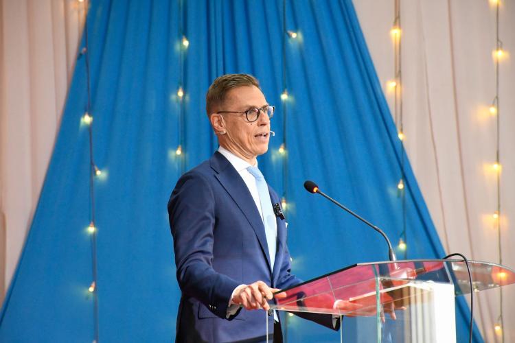 Finnish President HE Alexander Stubb gives his public lecture at Taifa Hall